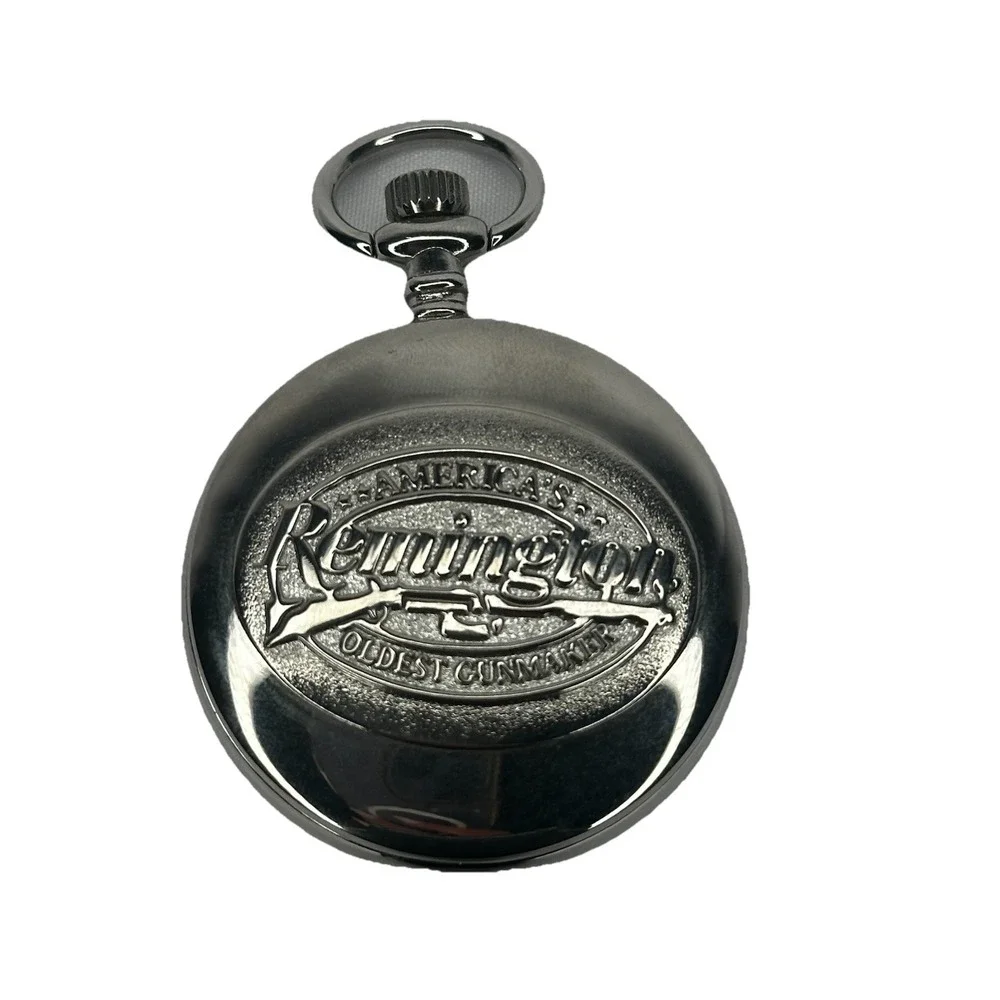 Vintage Remington Quartz Pocket Watch In Leather Pouch Cover Black Dial